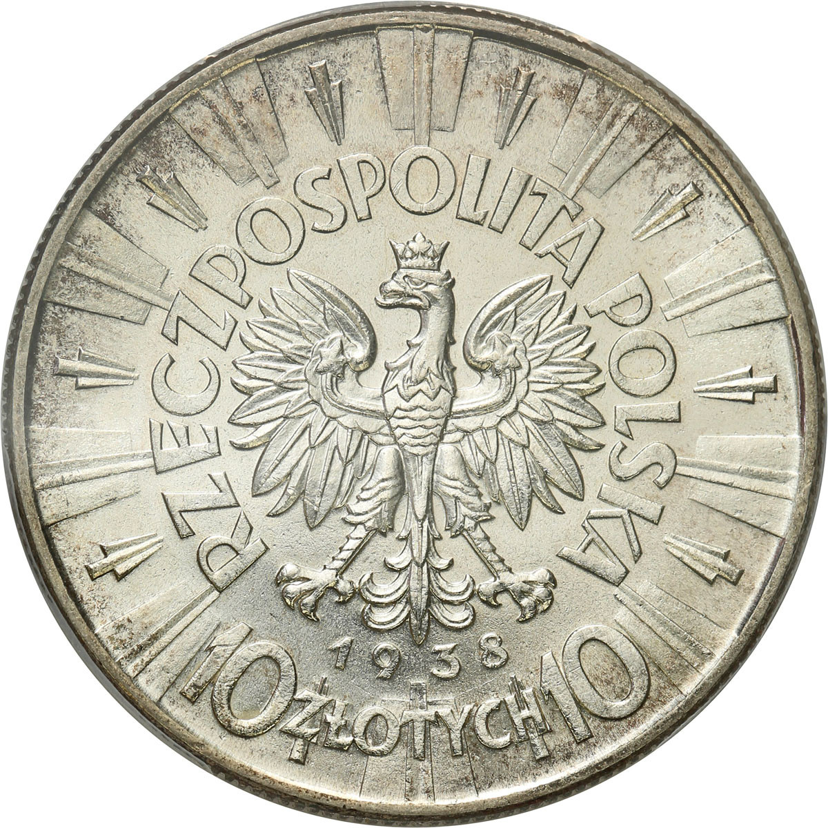 II RP. 10 złotych 1938 Piłsudski PCGS MS63+ PIĘKNE i RZADKIE